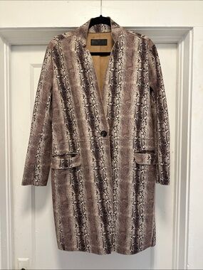 Blank NYC Snake Print Long Coat in Taupe and Black